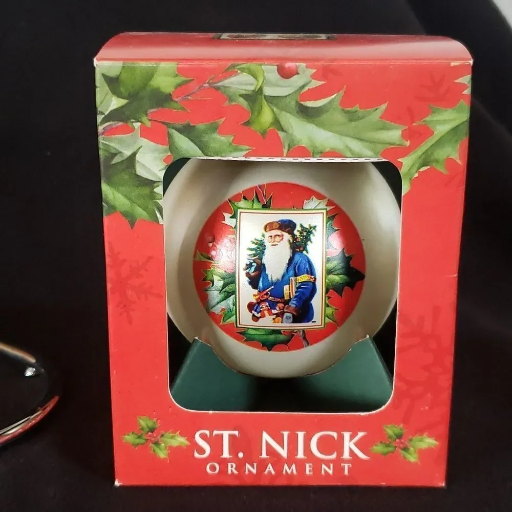 Vintage 2001 Hallmark USPS Glass Ball St Nick Christmas Ornament in Original Box